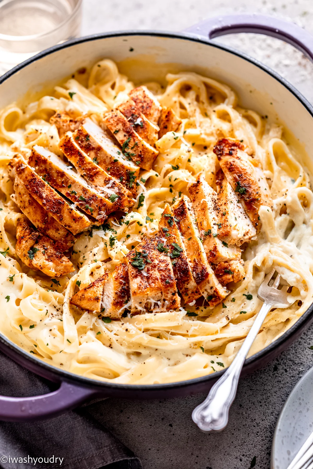 Creamy chicken pasta plate