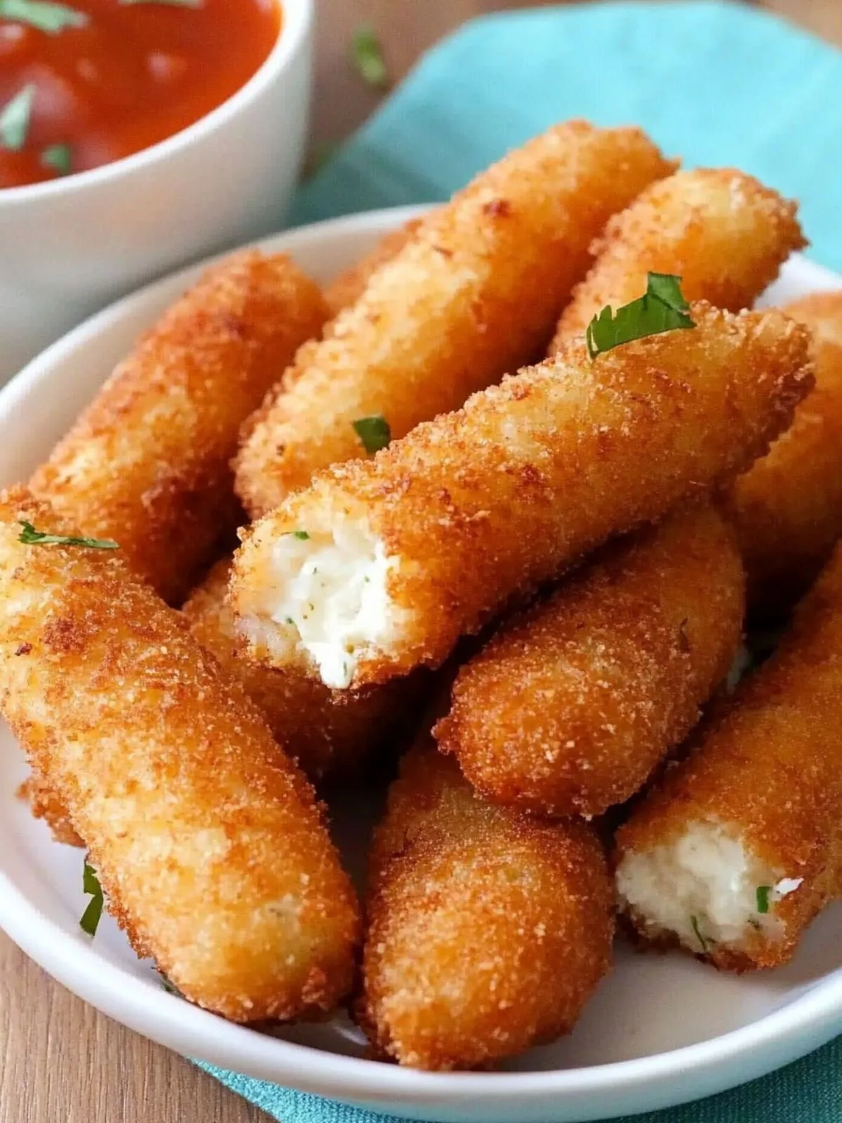 Golden mozzarella sticks with dip